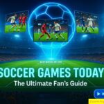 Soccer Games Today ultimate guide header with live match screens in illuminated stadium