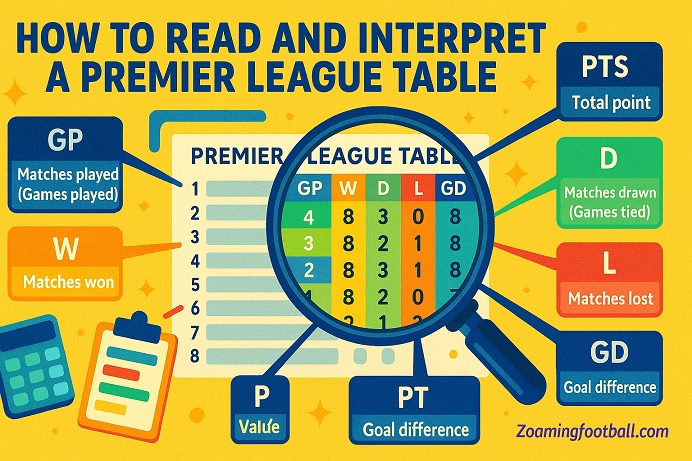 How to read interpret Premier League soccer table columns