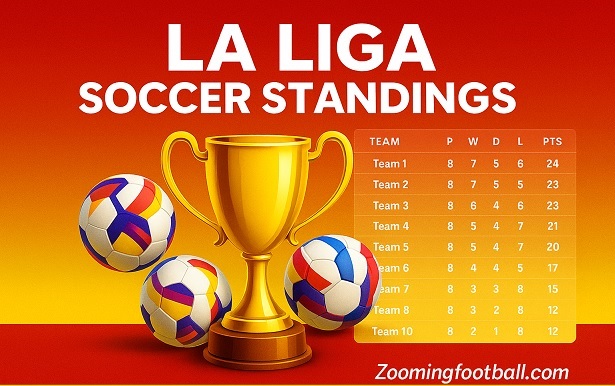 La Liga Soccer Standings visual with trophy and ranking table