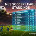 MLS soccer league standings scoreboard stadium scene with team rankings