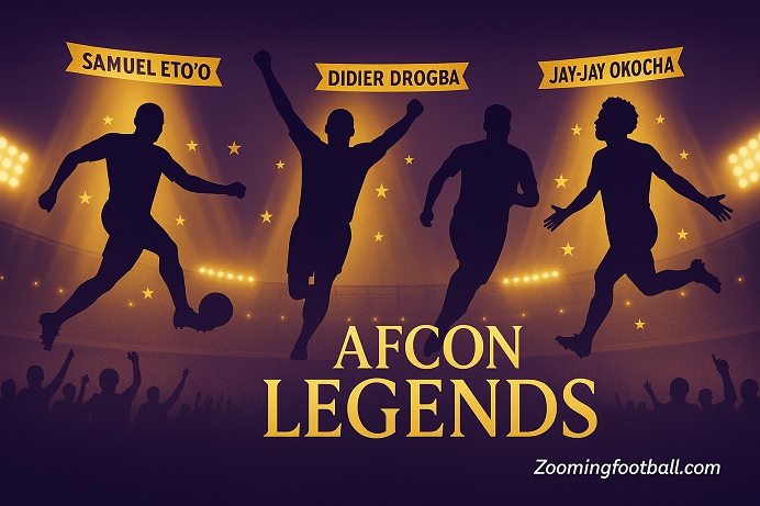AFCON football legends Eto'o Drogba Okocha Salah African stars